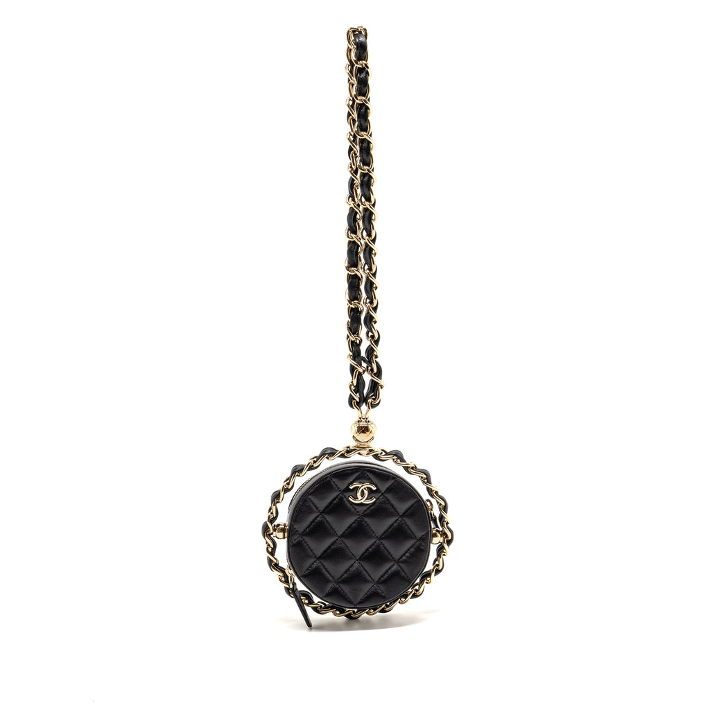 CHANEL 22C ROUND CLUTCH WITH CHAIN LAMBSKIN BLACK LGHW