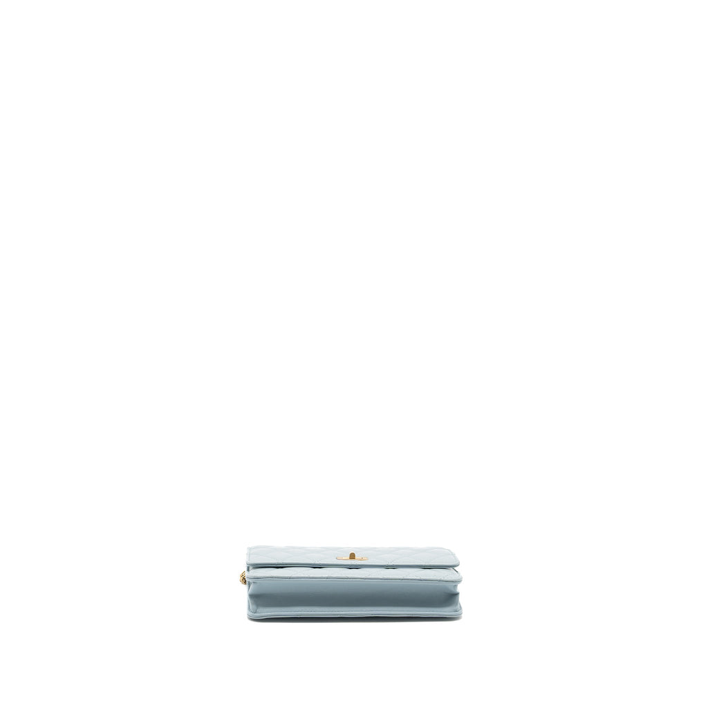CHANEL 2.55 REISSUE WALLET ON CHAIN AGED CALFSKIN LIGHT BLUE BRUSHED GHW (MICROCHIP)