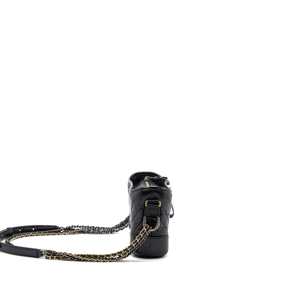 CHANEL CHEVRON SMALL GABRIELLE HOBO BAG CALFSKIN BLACK MULTICOLOR HARDWARE