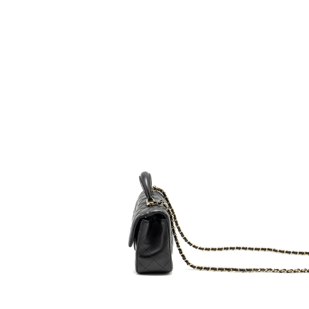 CHANEL TOP HANDLE MINI RECTANGULAR FLAP BAG LAMBSKIN BLACK LGHW (MICROCHIP)