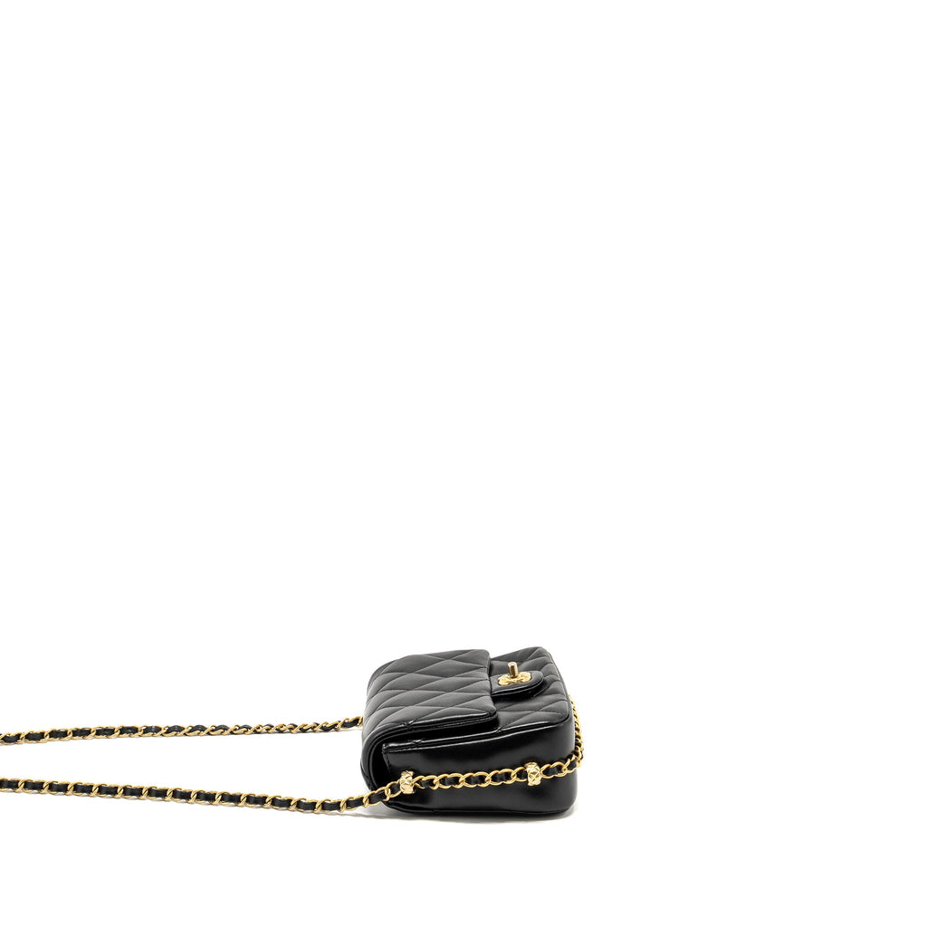 CHANEL MINI COCO CC LOGO QUILTED FLAP BAG LAMBSKIN BLACK GHW (MICROCHIP)