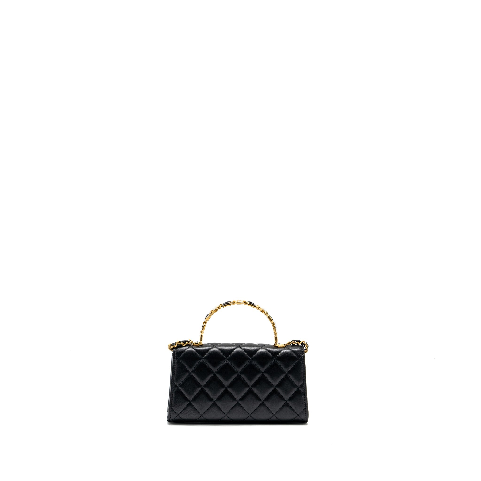 CHANEL 22B ENAMEL TOP HANDLE FLAP BAG LAMBSKIN BLACK GHW (MICROCHIP)
