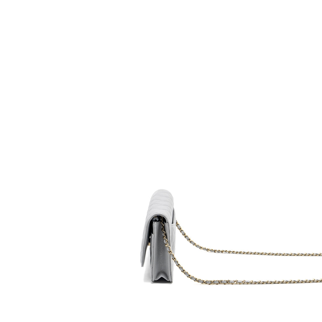 CHANEL CLASSIC WALLET ON CHAIN CAVIAR LIGHT GREY LGHW (MICROCHIP)