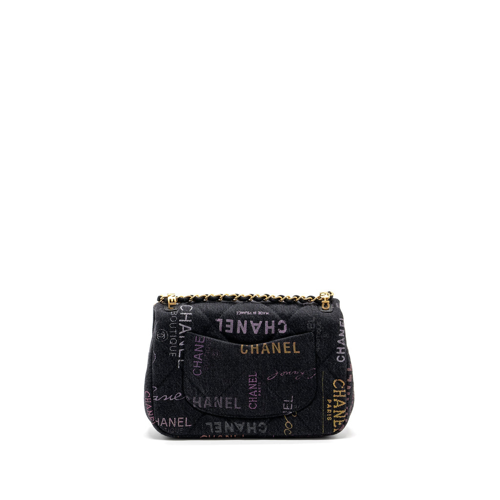 CHANEL BLACK DENIM FLAP BAG BRUSHED GHW (MICROCHIP)