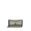 CHANEL QUILTED FLAP WITH FABRIC EDGE LAMBSKIN GREY/ BLACK WITH BLACK HARDWARE