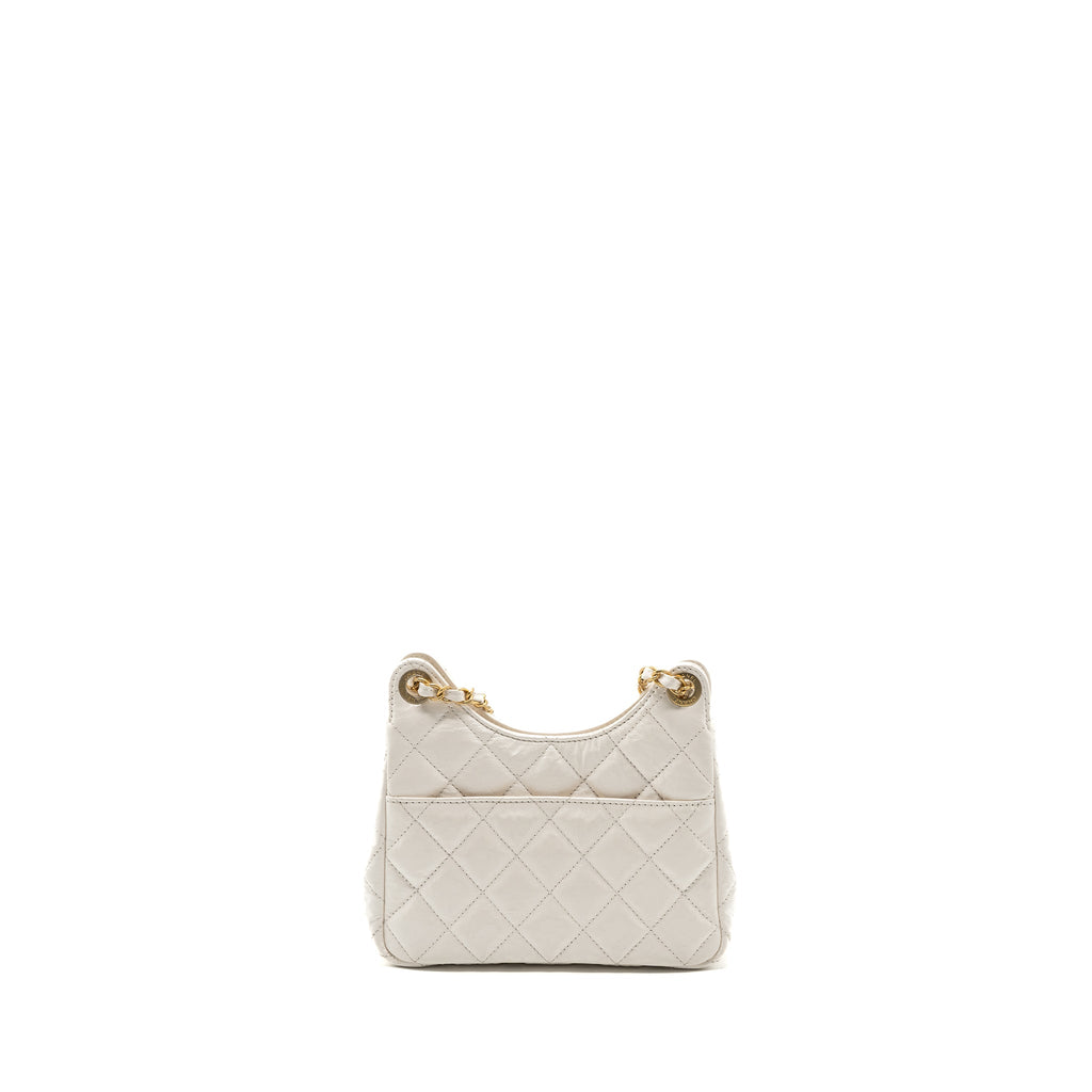 CHANEL 23B SMALL HOBO BAG SHINY CALFSKIN WHITE BRUSHED GHW(MICROCHIP)