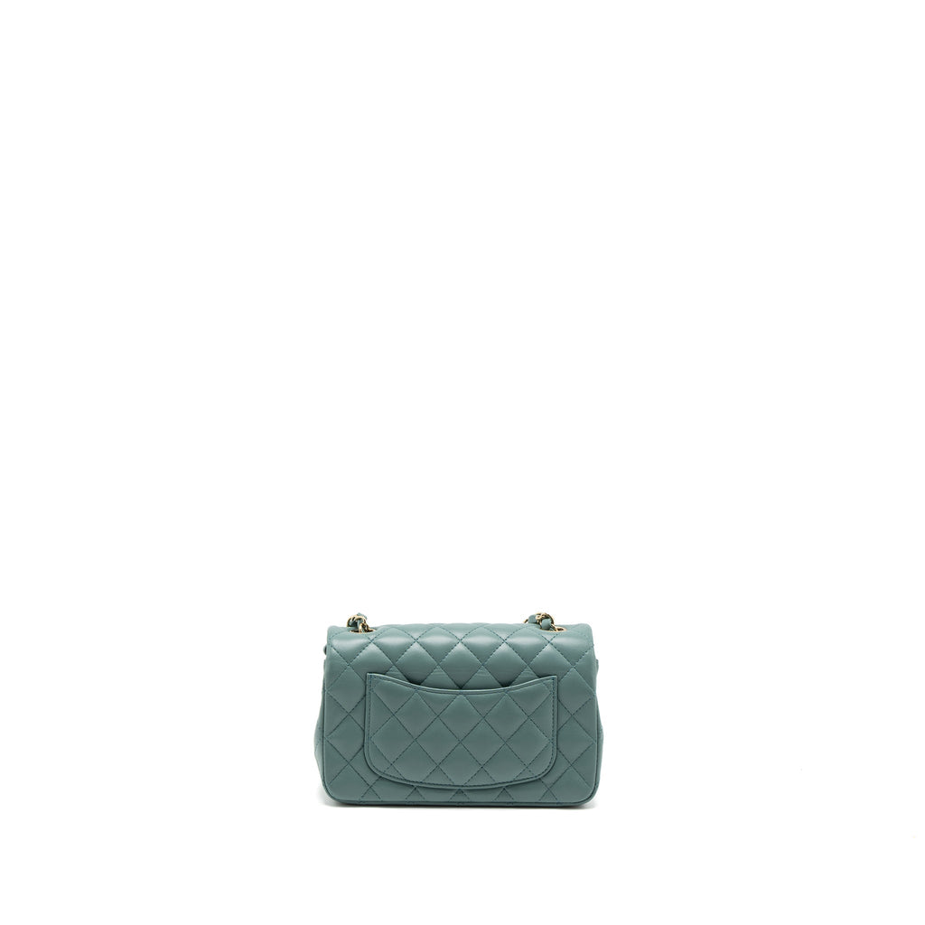 CHANEL CLASSIC MINI RECTANGULAR LAMBSKIN LIGHT GREEN LGHW (MICROCHIP)