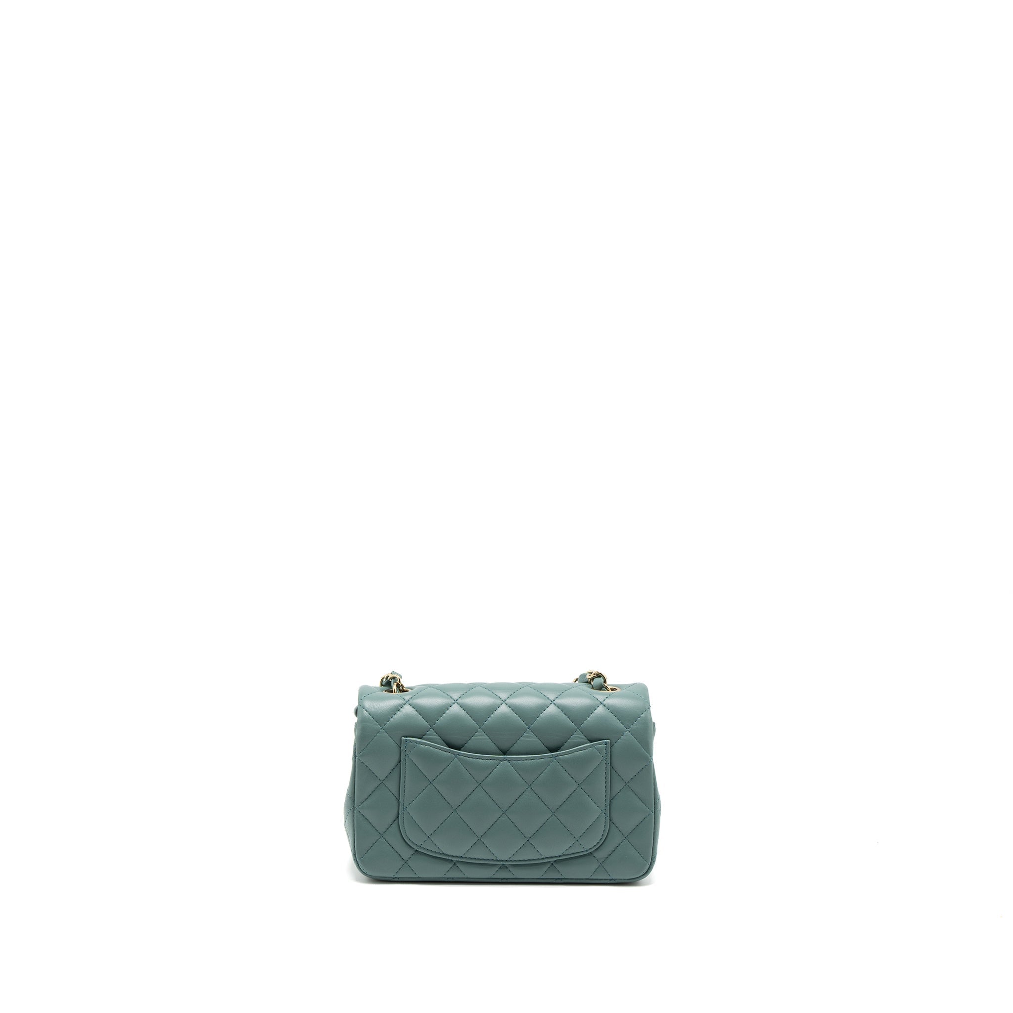 CHANEL CLASSIC MINI RECTANGULAR LAMBSKIN LIGHT GREEN LGHW (MICROCHIP)