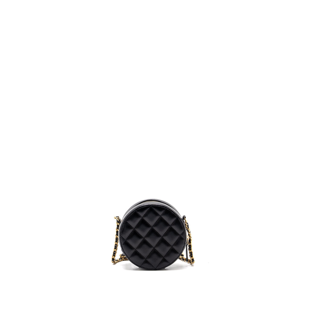 CHANEL LIMITED EDITION CHARM ROUND CLUTCH WITH CHAIN LAMBSKIN BLACK GHW