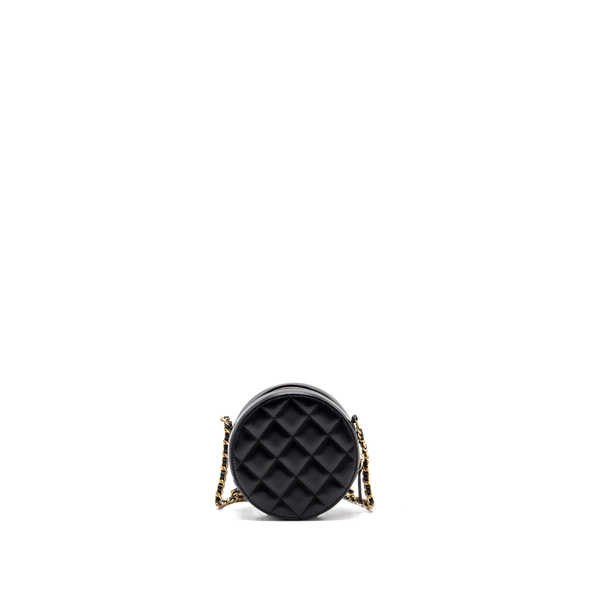 CHANEL LIMITED EDITION CHARM ROUND CLUTCH WITH CHAIN LAMBSKIN BLACK GHW
