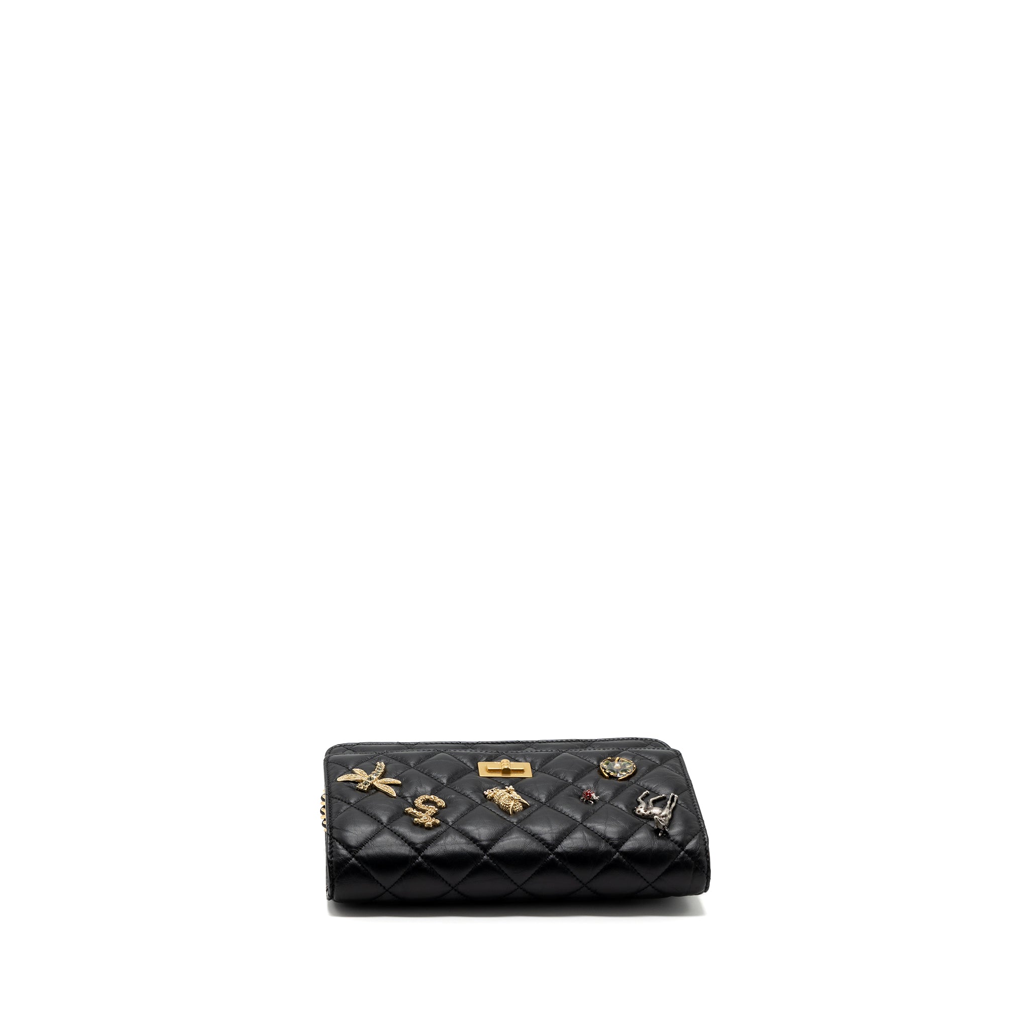 CHANEL 2.55 REISSUE LUCKY CHARMS WALLET ON CHAIN AGED CALFSKIN BLACK GHW