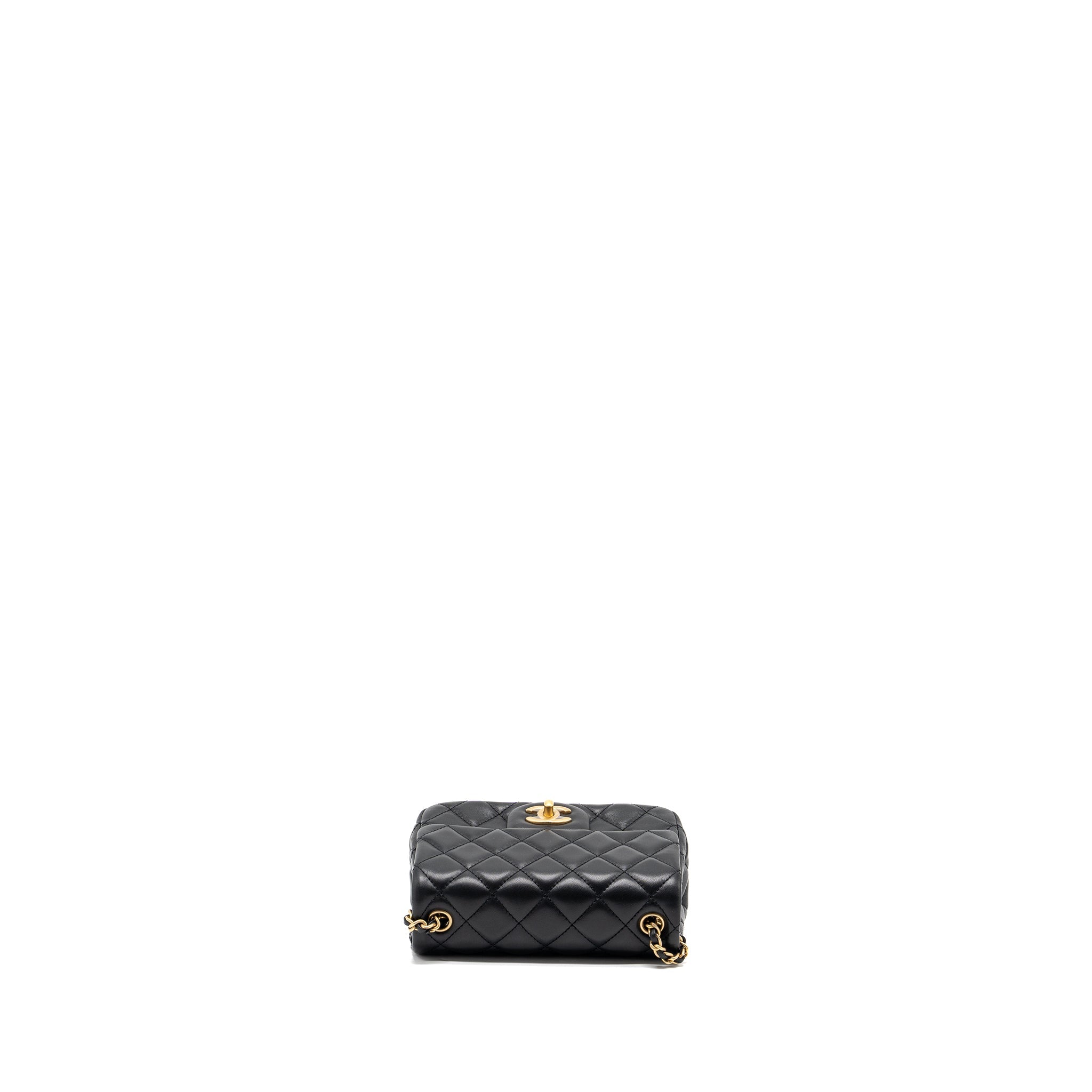 CHANEL PEARL CRUSH MINI SQUARE FLAP BAG LAMBSKIN BLACK GHW (MICROCHIP)