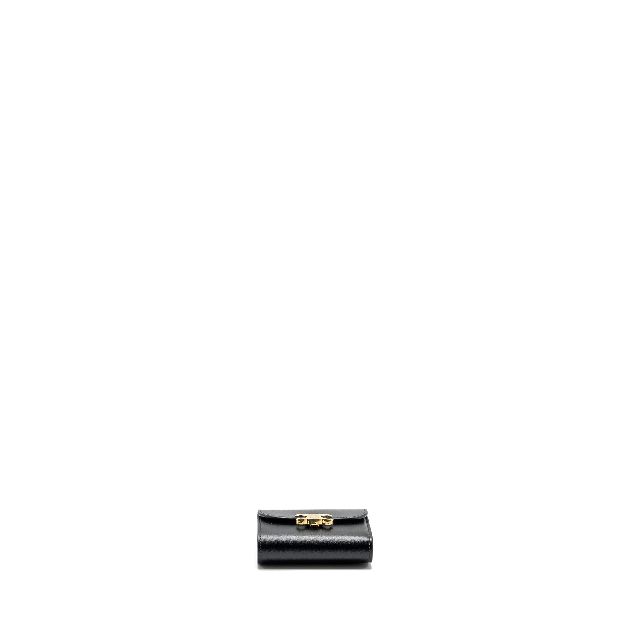CELINE SMALL TRIOMPHE FLAP WALLET SHINY CALFSKIN BLACK GHW