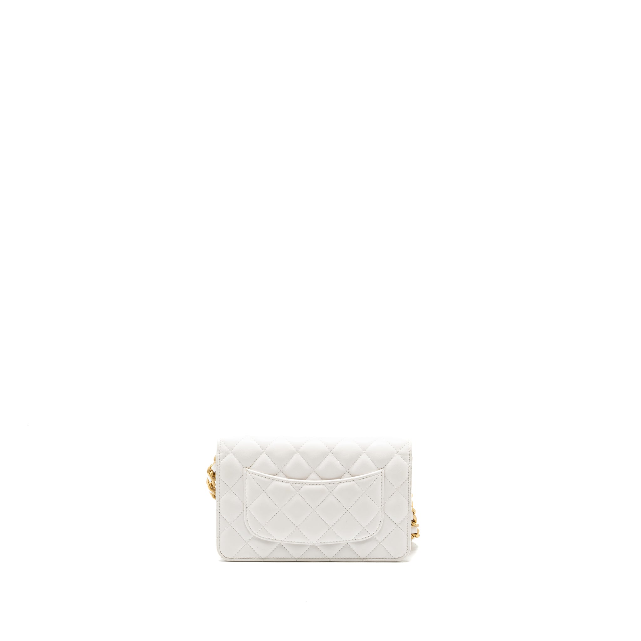 CHANEL GIANT CHAIN CLASSIC WALLET ON CHAIN LAMBSKIN WHITE MULTICOLOUR HARDWARE (MICROCHIP)