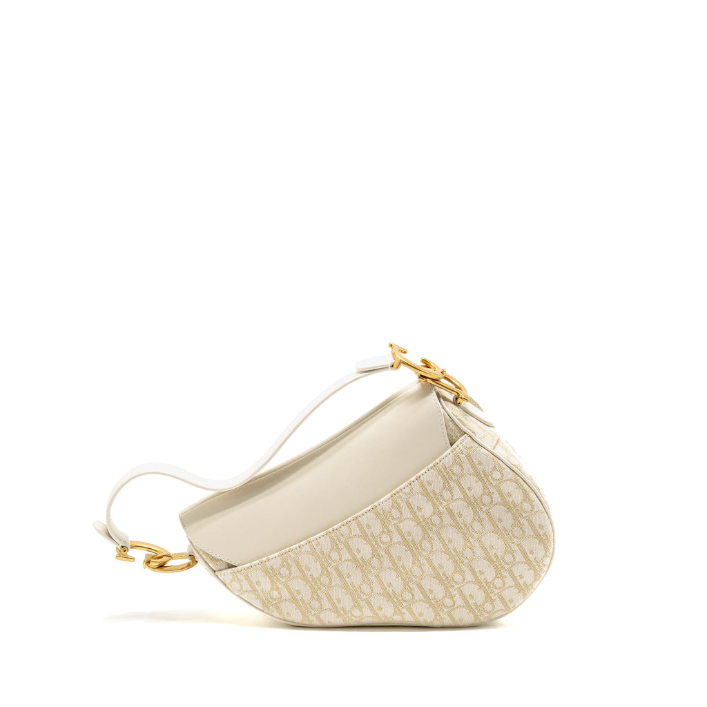 DIOR MEDIUM SADDLE BAG OBLIQUE CANVAS/LEATHER LATTE/MULTICOLOUR GHW