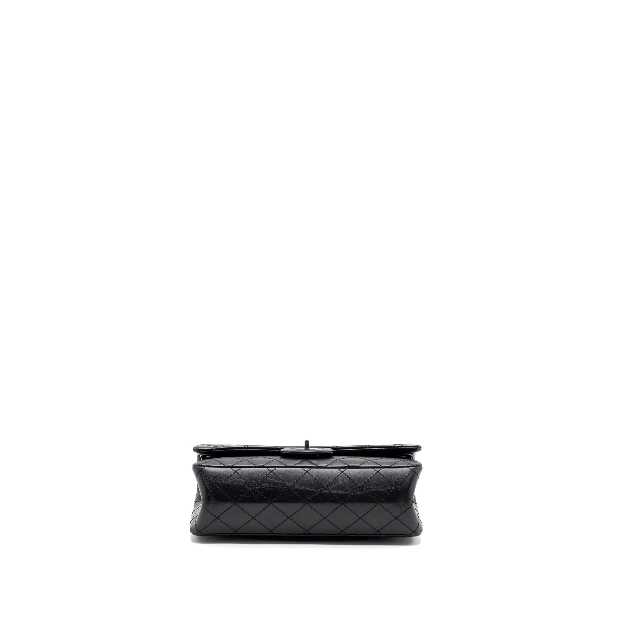 CHANEL SMALL 2.55 REISSUE FLAP BAG AGED CALFSKIN BLACK RUTHENIUM HARDWARE(MICROCHIP)