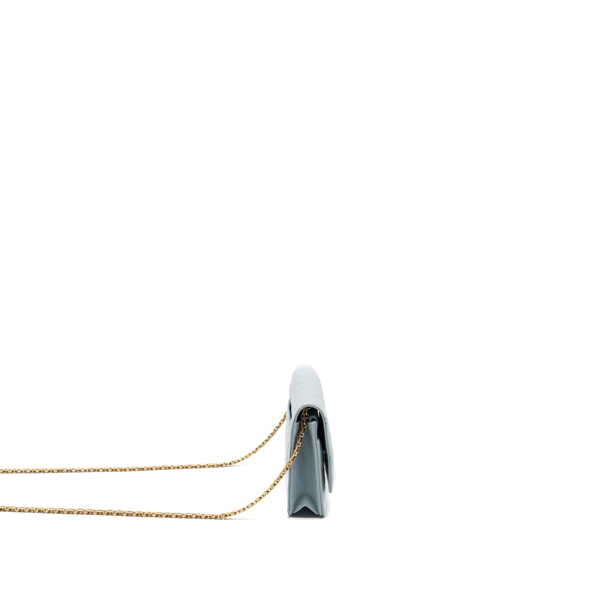 CHANEL 2.55 REISSUE WALLET ON CHAIN AGED CALFSKIN LIGHT BLUE BRUSHED GHW (MICROCHIP)