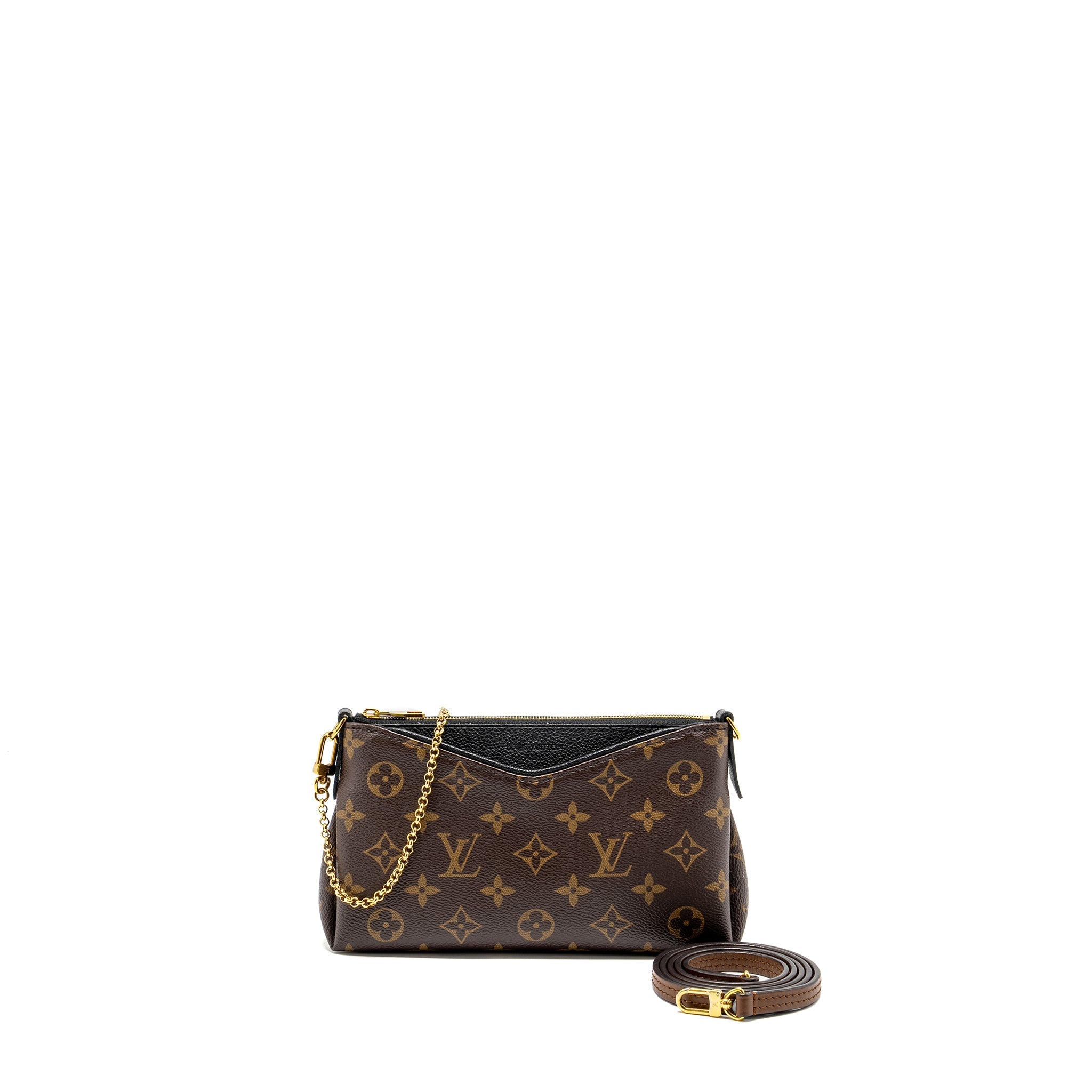 LOUIS VUITTON PALLAS CLUTCH MONOGRAM 2 WAY SHOULDER BAG MONOGRAM CANVAS/LEATHER BLACK GHW