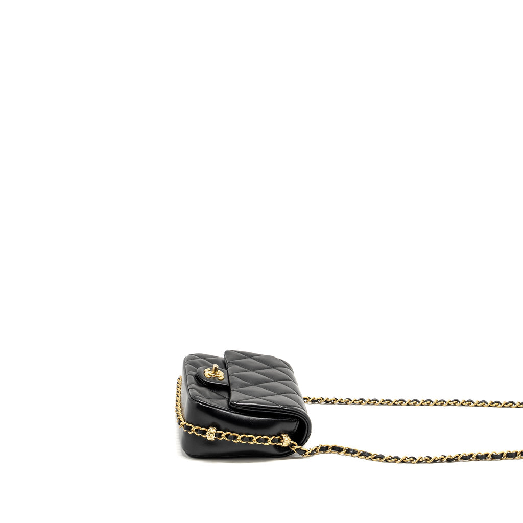 CHANEL MINI COCO CC LOGO QUILTED FLAP BAG LAMBSKIN BLACK GHW (MICROCHIP)