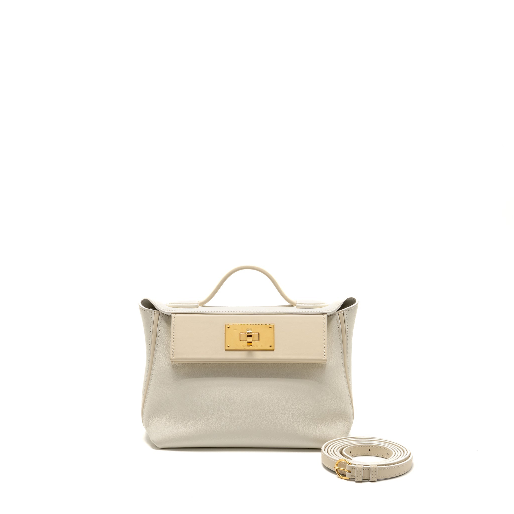 HERMES MINI 2424 24/24-21 BAG EVERCOLOR/SWIFT BLANC / NATA GHW