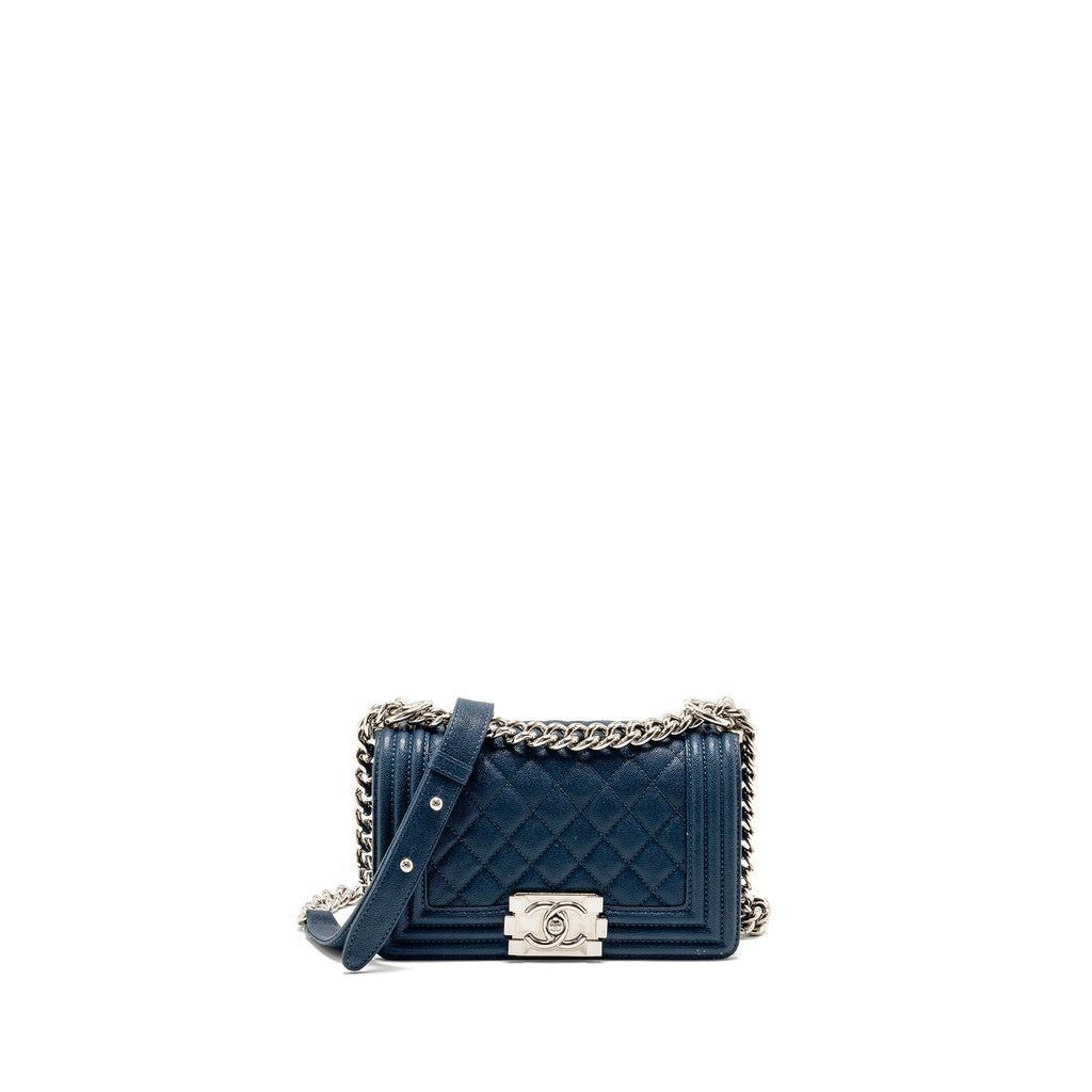 CHANEL SMALL BOY BAG CAVIAR NAVY SHW