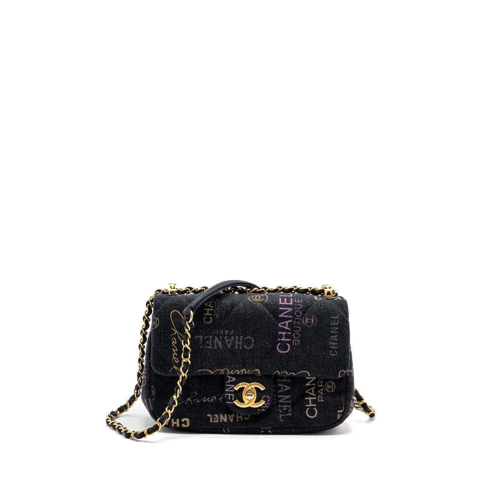 CHANEL BLACK DENIM FLAP BAG BRUSHED GHW (MICROCHIP)