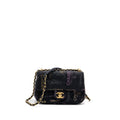 CHANEL BLACK DENIM FLAP BAG BRUSHED GHW (MICROCHIP)