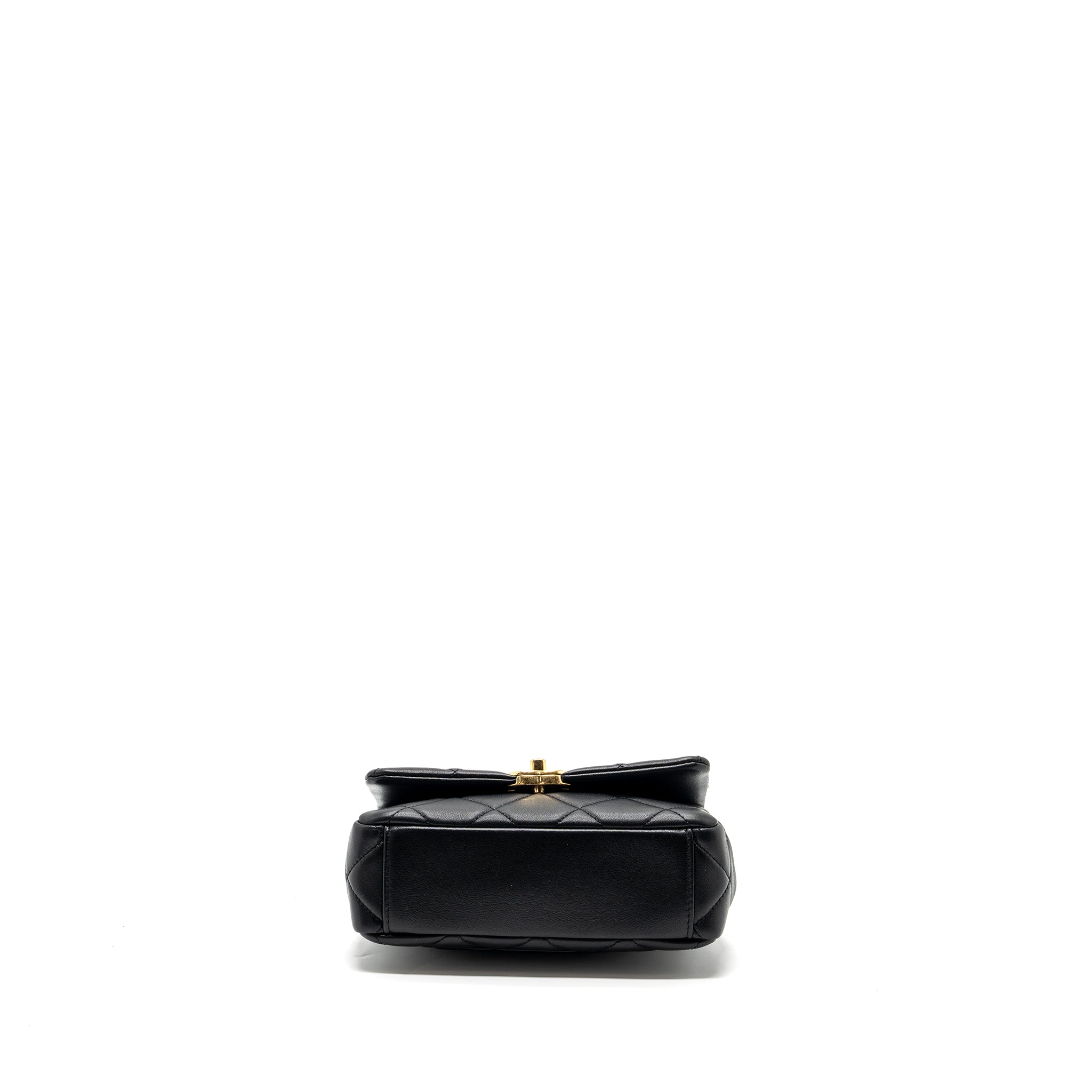 CHANEL LOGO CHAIN HANDLE FLAP BAG LAMBSKIN BLACK GHW(MICROCHIP)