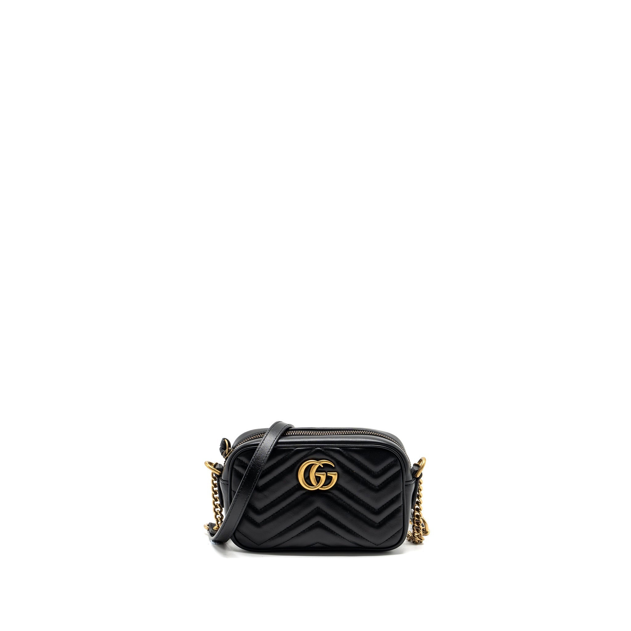 GUCCI GG MARMONT MATELASSE MINI CAMERA BAG CALFSKIN BLACK GHW