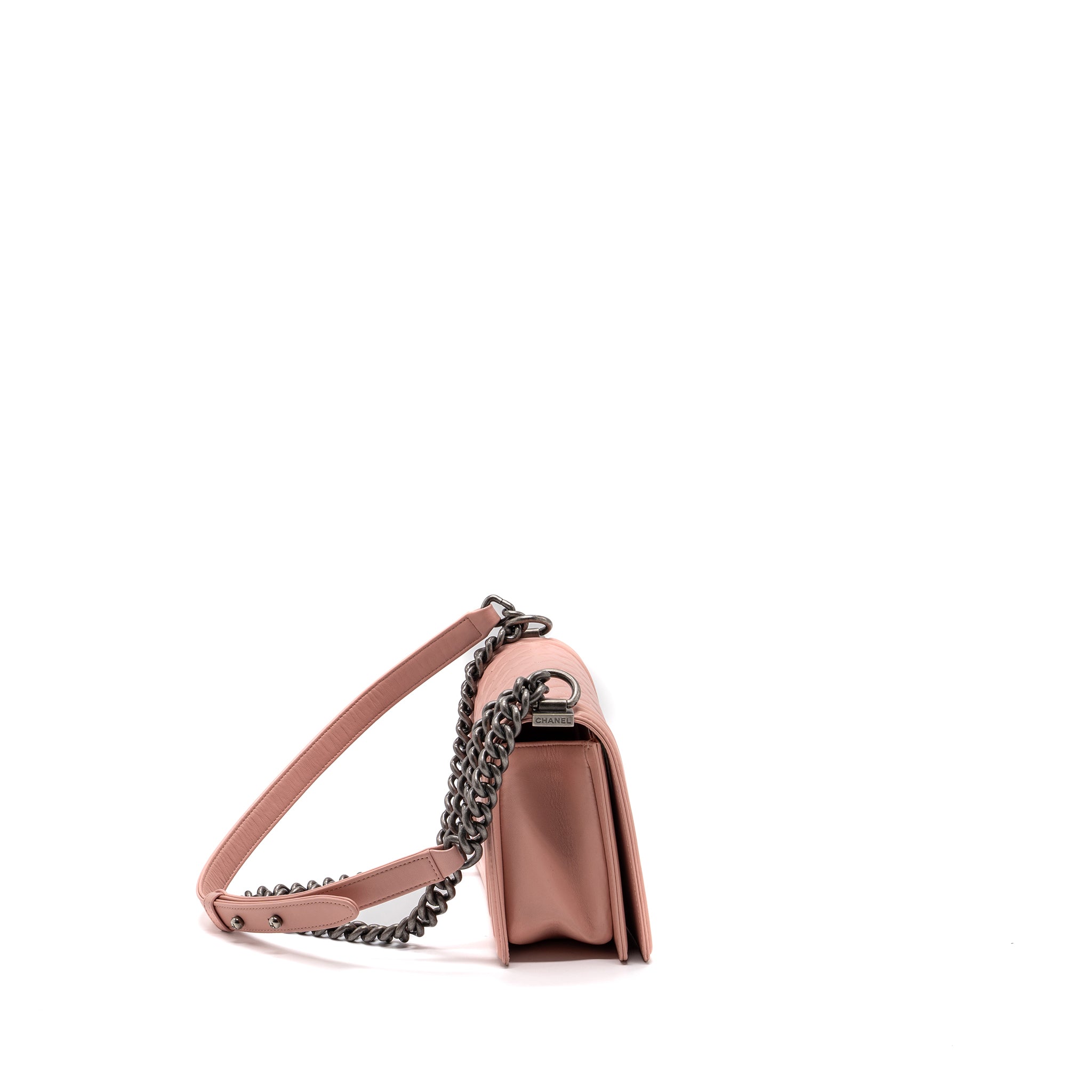 CHANEL MEDIUM BOY BAG LAMBSKIN LIGHT PINK RUTHENIUM HARDWARE