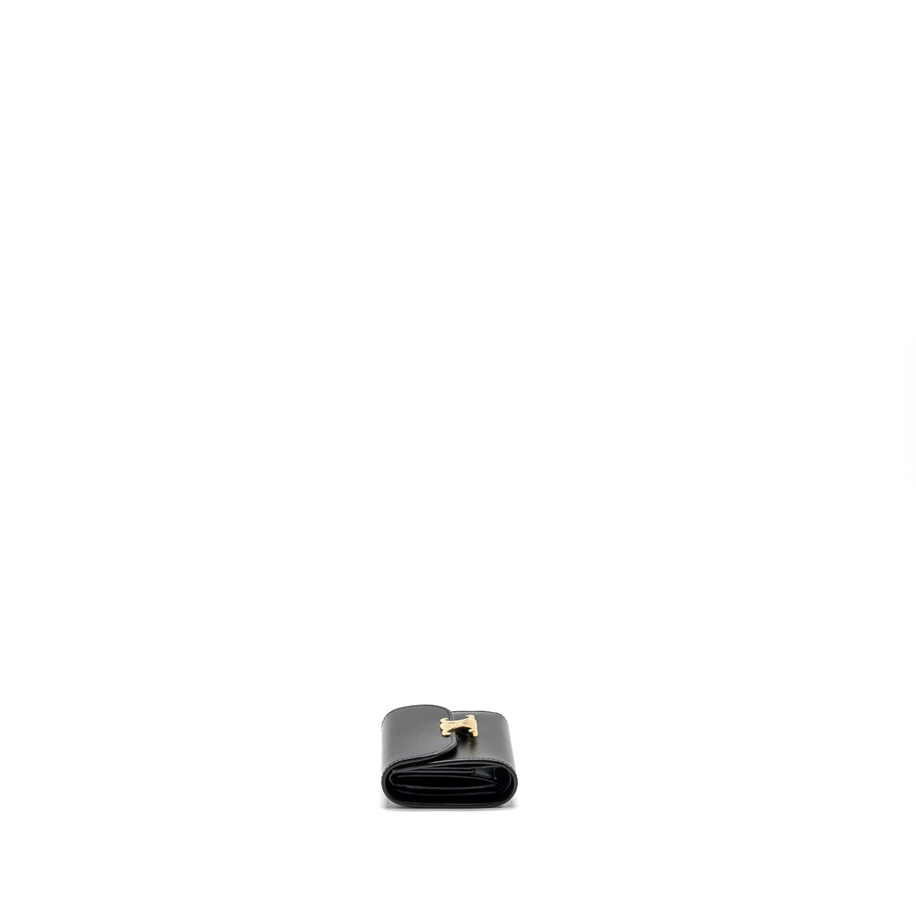 CELINE SMALL TRIOMPHE FLAP WALLET SHINY CALFSKIN BLACK GHW