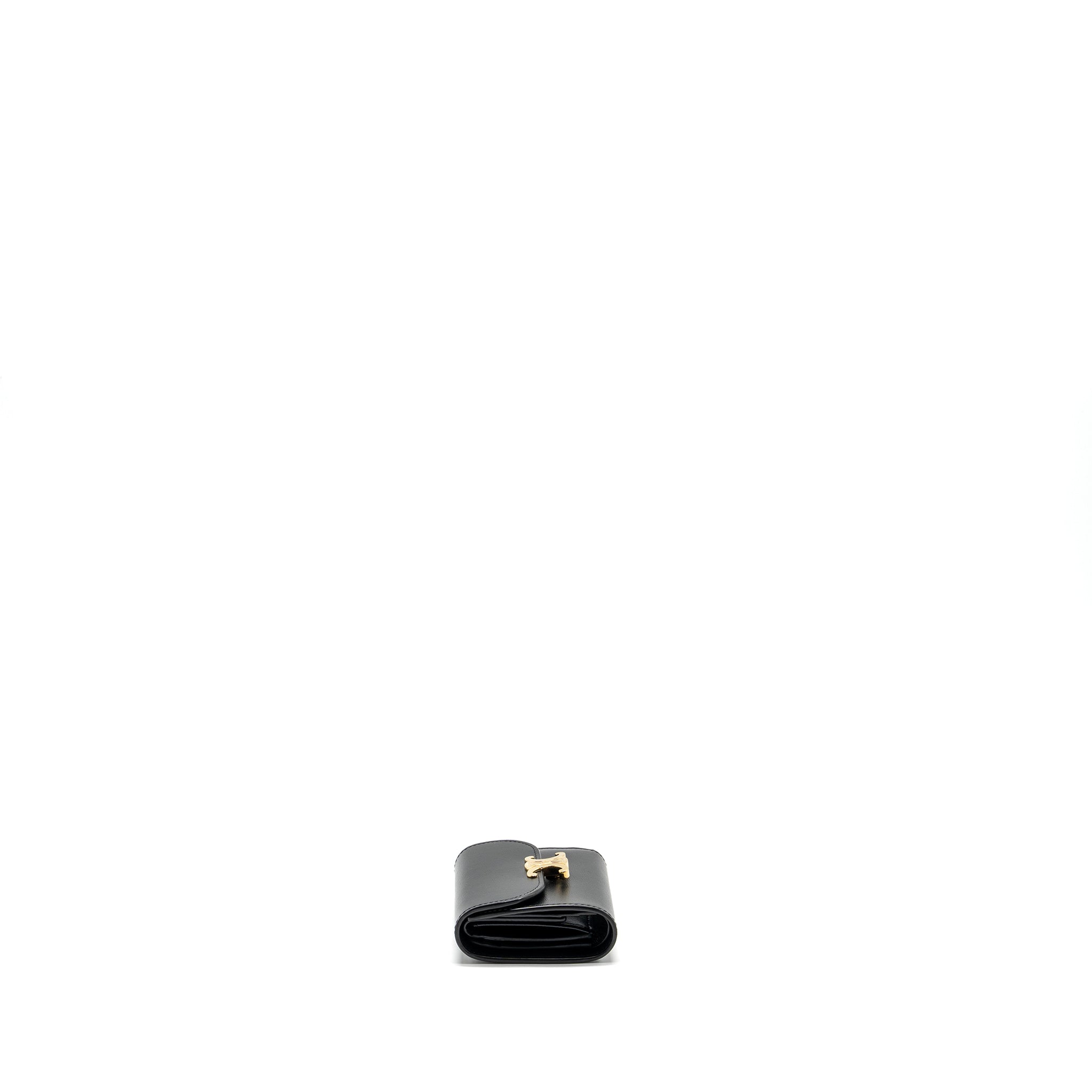 CELINE SMALL TRIOMPHE FLAP WALLET SHINY CALFSKIN BLACK GHW