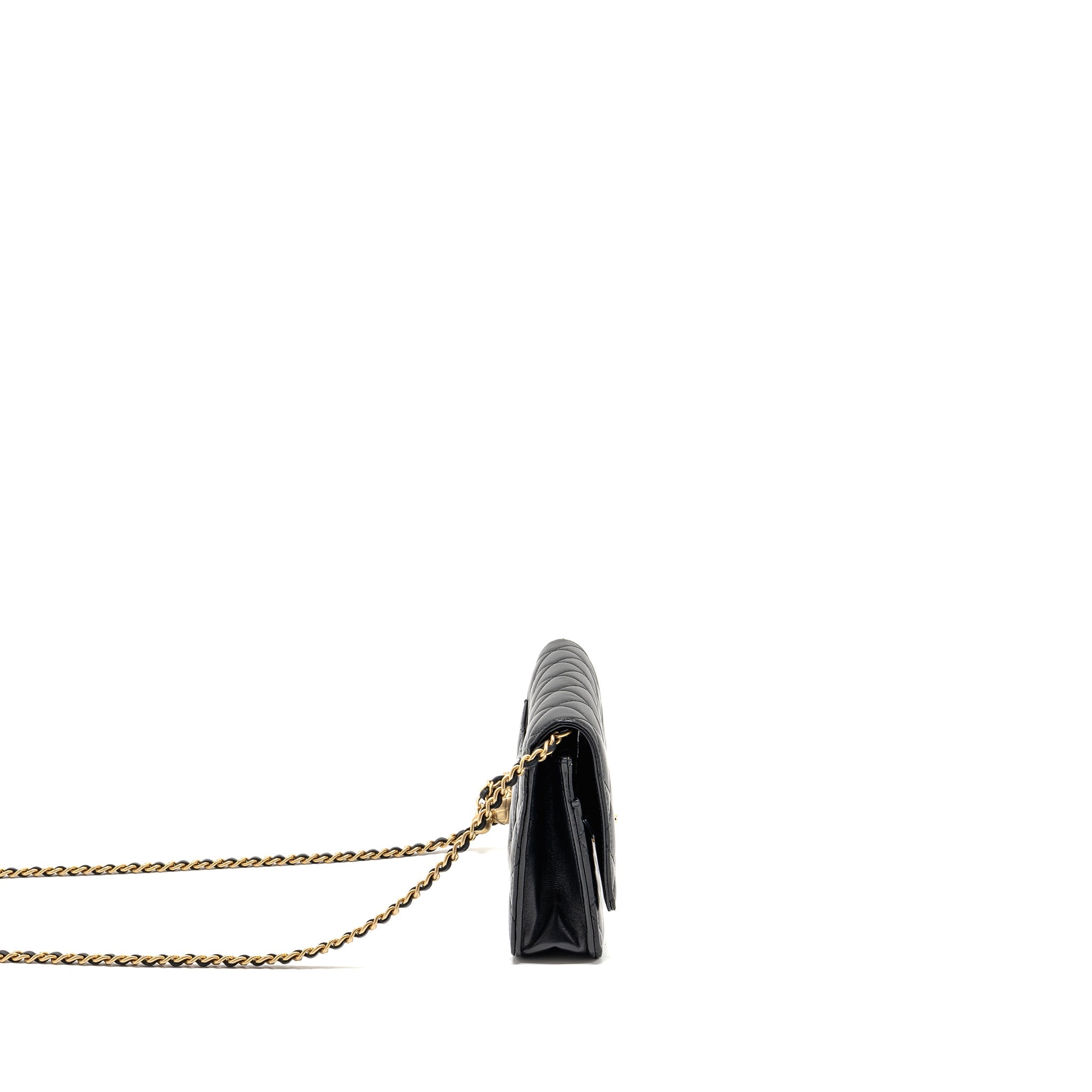 CHANEL PEARL CRUSH WALLET ON CHAIN LAMBSKIN BLACK GHW (MICROCHIP)