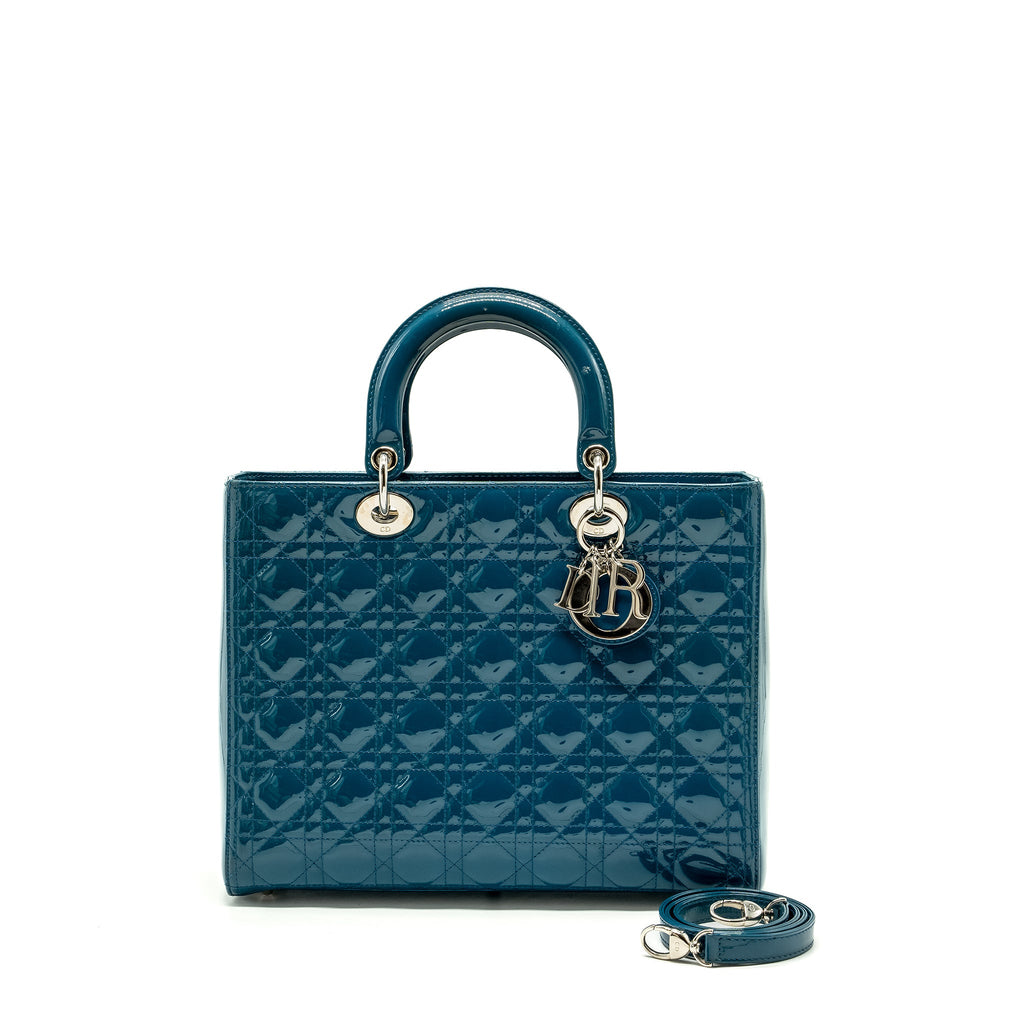 DIOR LARGE LADY DIOR PATENT BLUE SHW