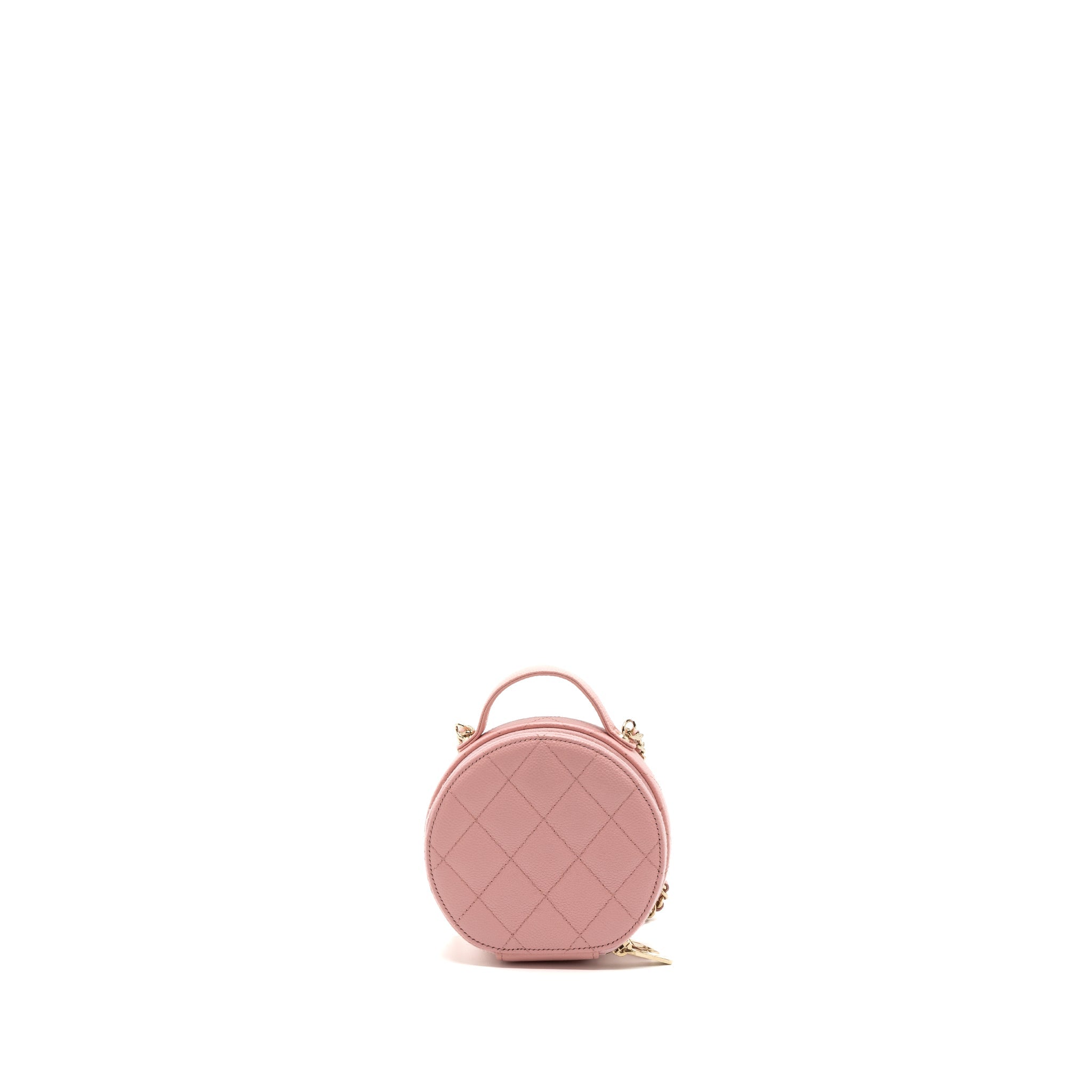CHANEL TOP HANDLE MINI ROUND VANITY WITH CHAIN CAVIAR PINK LGHW
