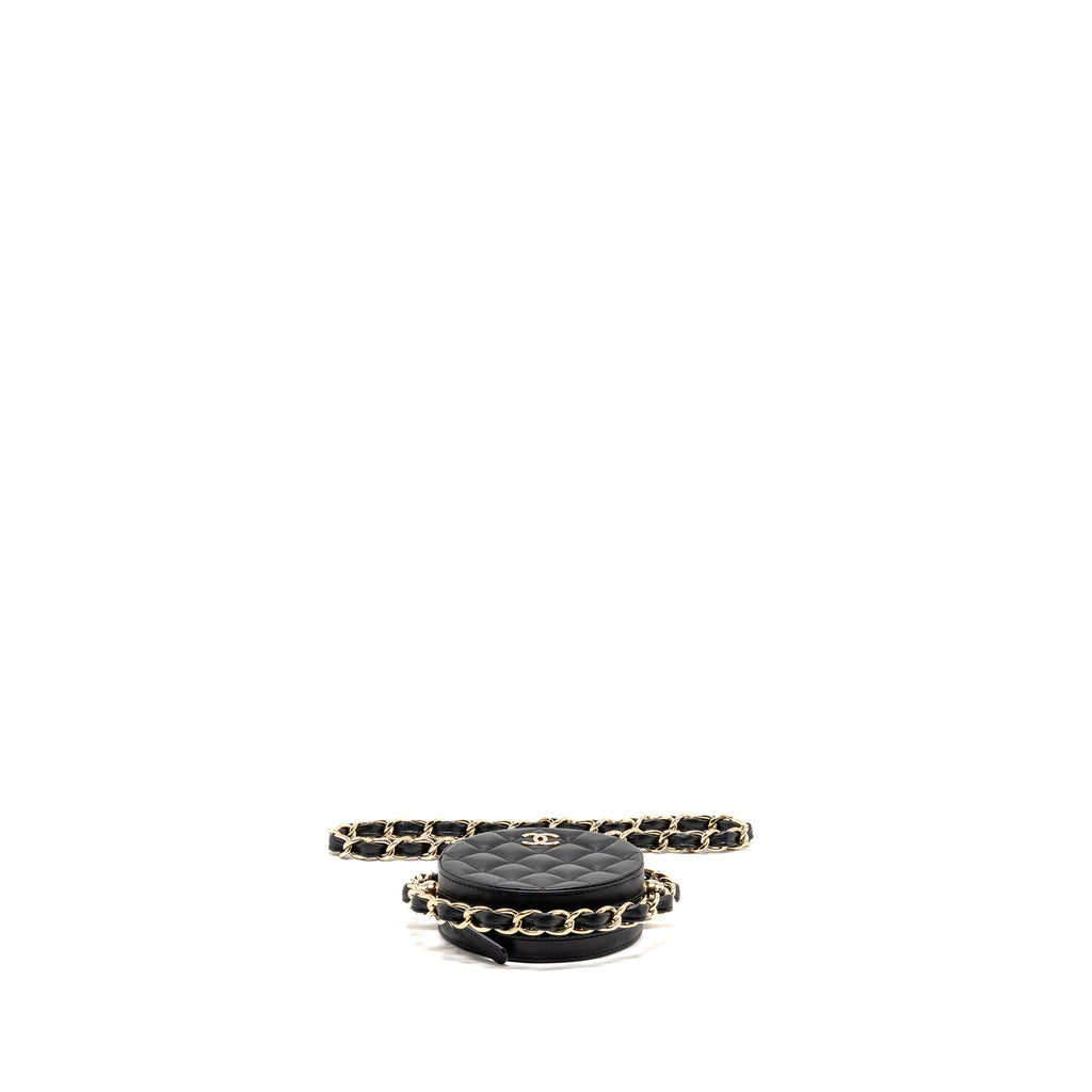 CHANEL 22C ROUND CLUTCH WITH CHAIN LAMBSKIN BLACK LGHW