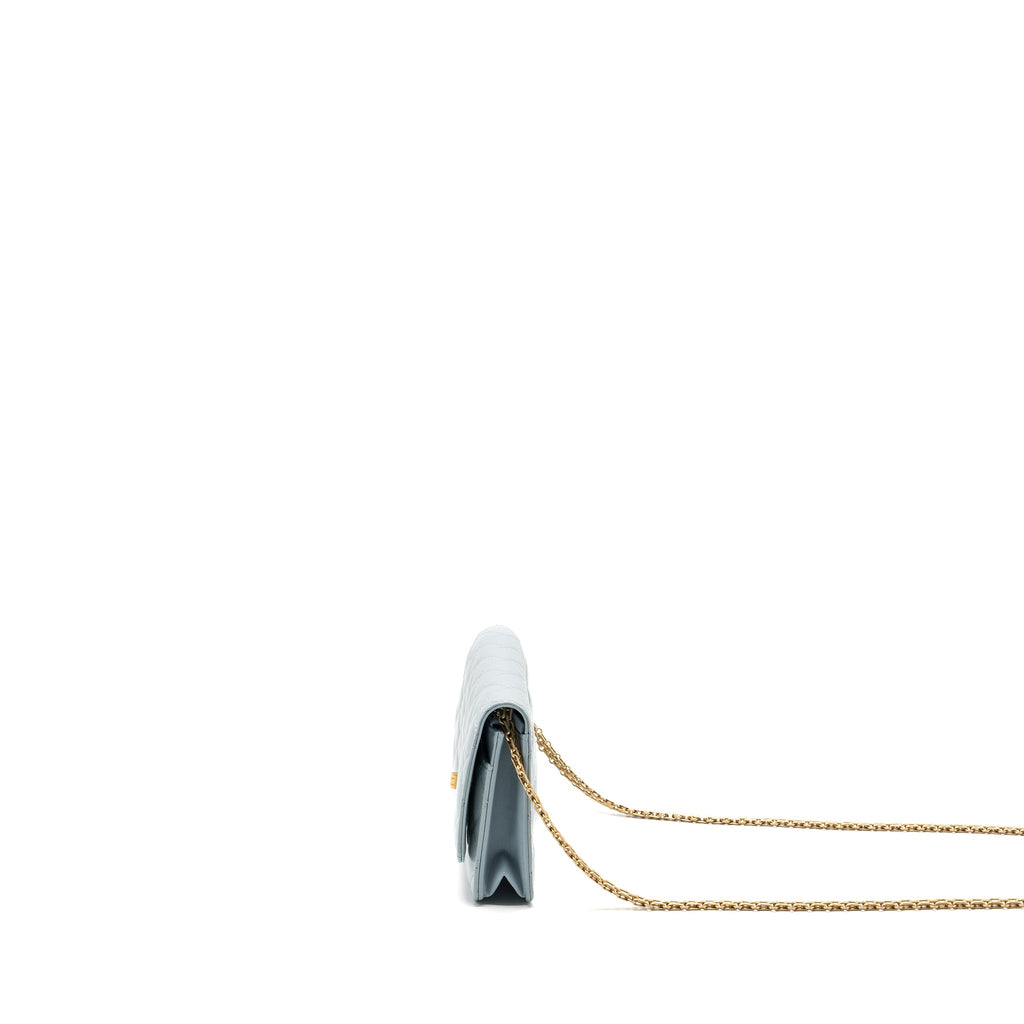 CHANEL 2.55 REISSUE WALLET ON CHAIN AGED CALFSKIN LIGHT BLUE BRUSHED GHW (MICROCHIP)