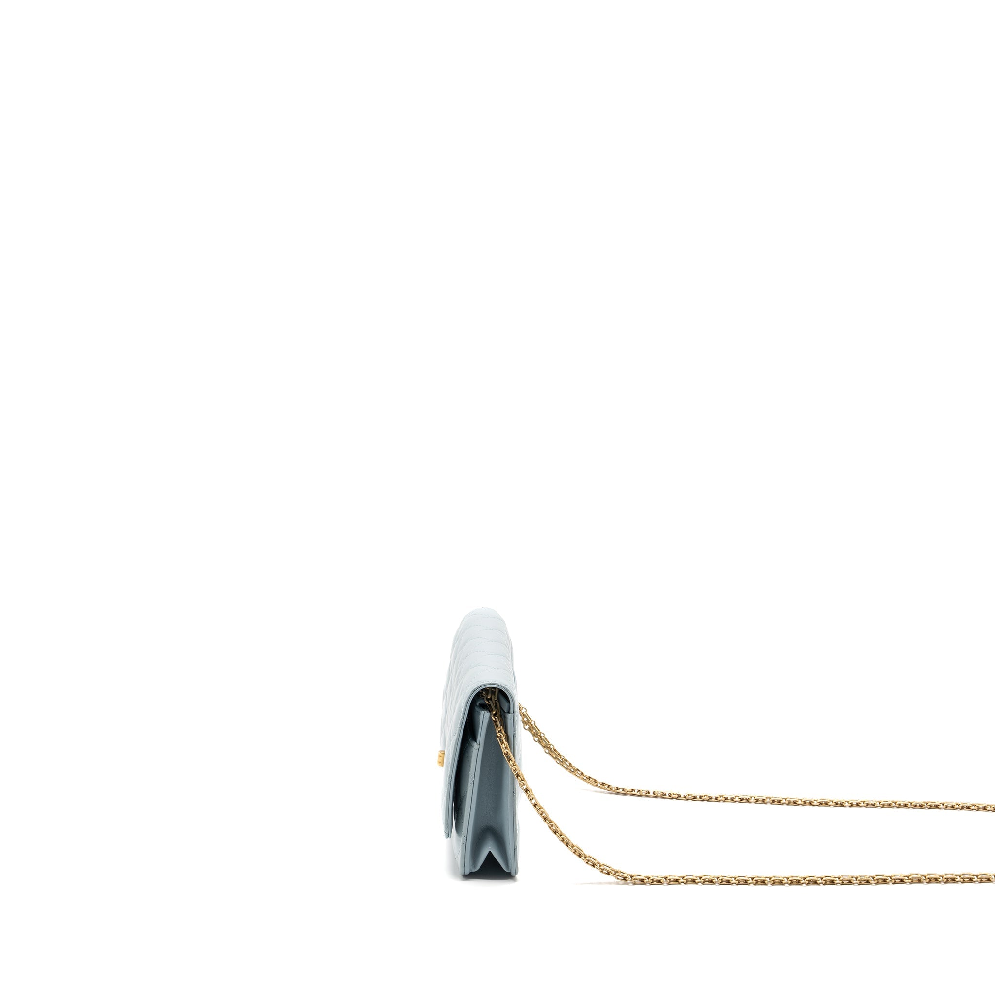 CHANEL 2.55 REISSUE WALLET ON CHAIN AGED CALFSKIN LIGHT BLUE BRUSHED GHW (MICROCHIP)
