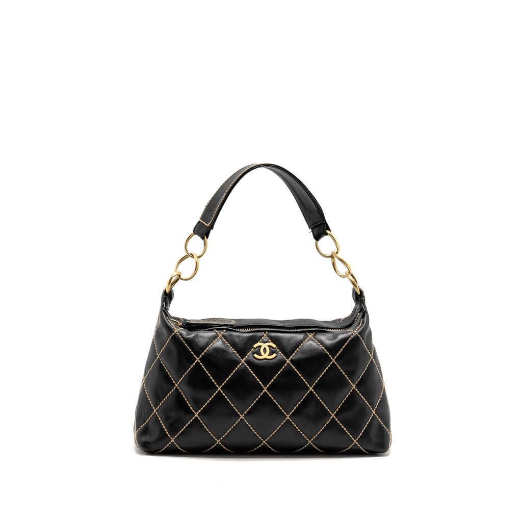 CHANEL VINTAGE WILD STITCH SHOULDER BAG CALFSKIN BLACK GHW