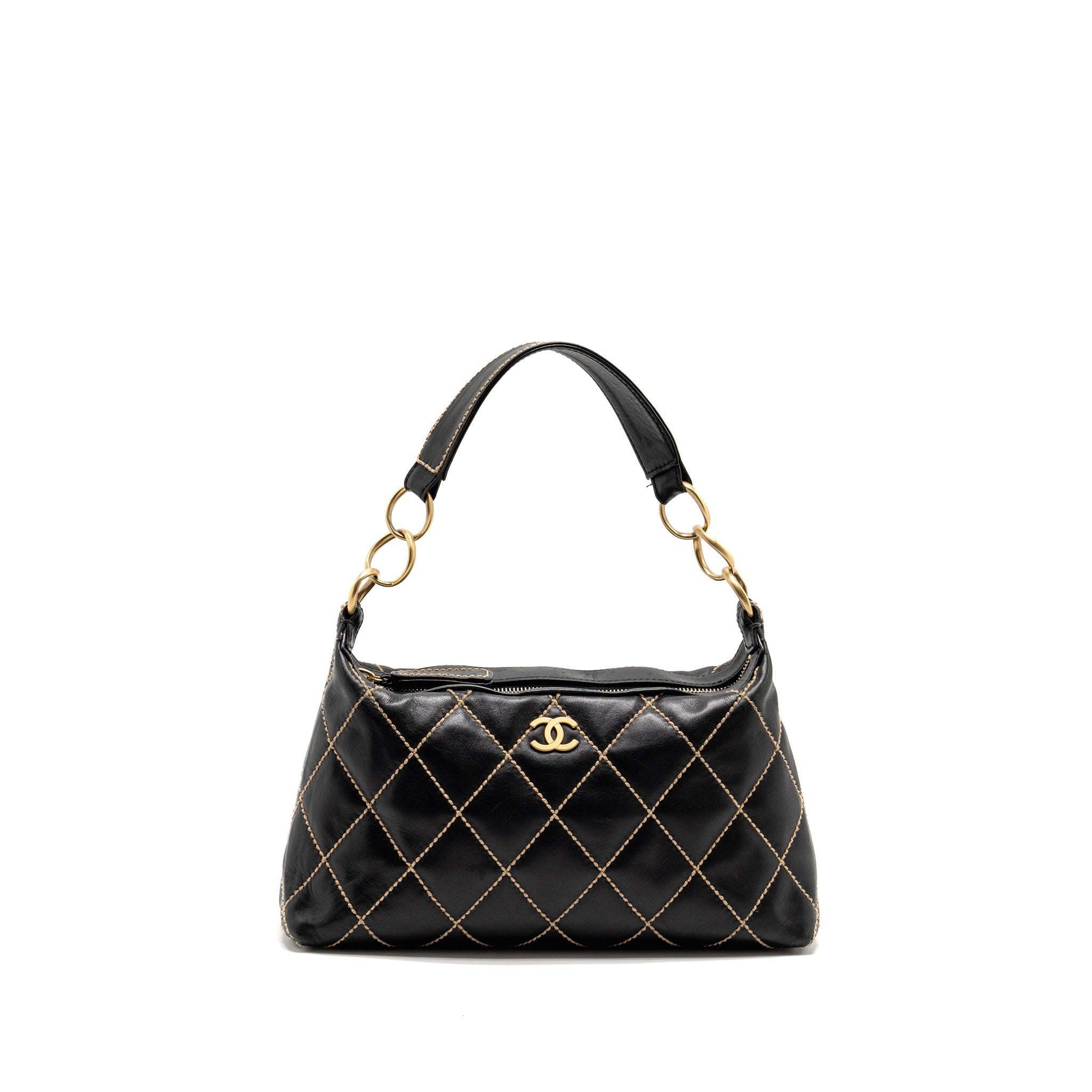 CHANEL VINTAGE WILD STITCH SHOULDER BAG CALFSKIN BLACK GHW