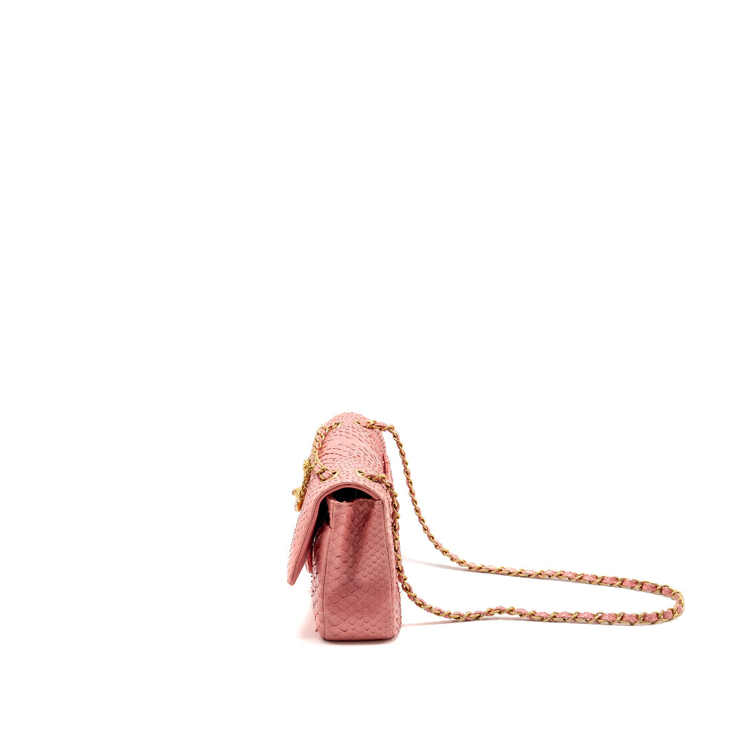 CHANEL MEDIUM FLAP BAG WITH DETAILED CHARMS PYTHON PINK GHW
