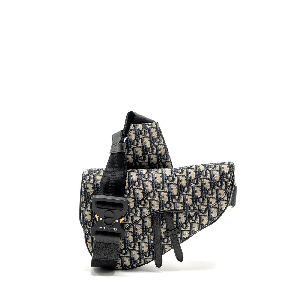 DIOR HOMME SADDLE BAG OBLIQUE JACQUARD BEIGE/BLACK GHW