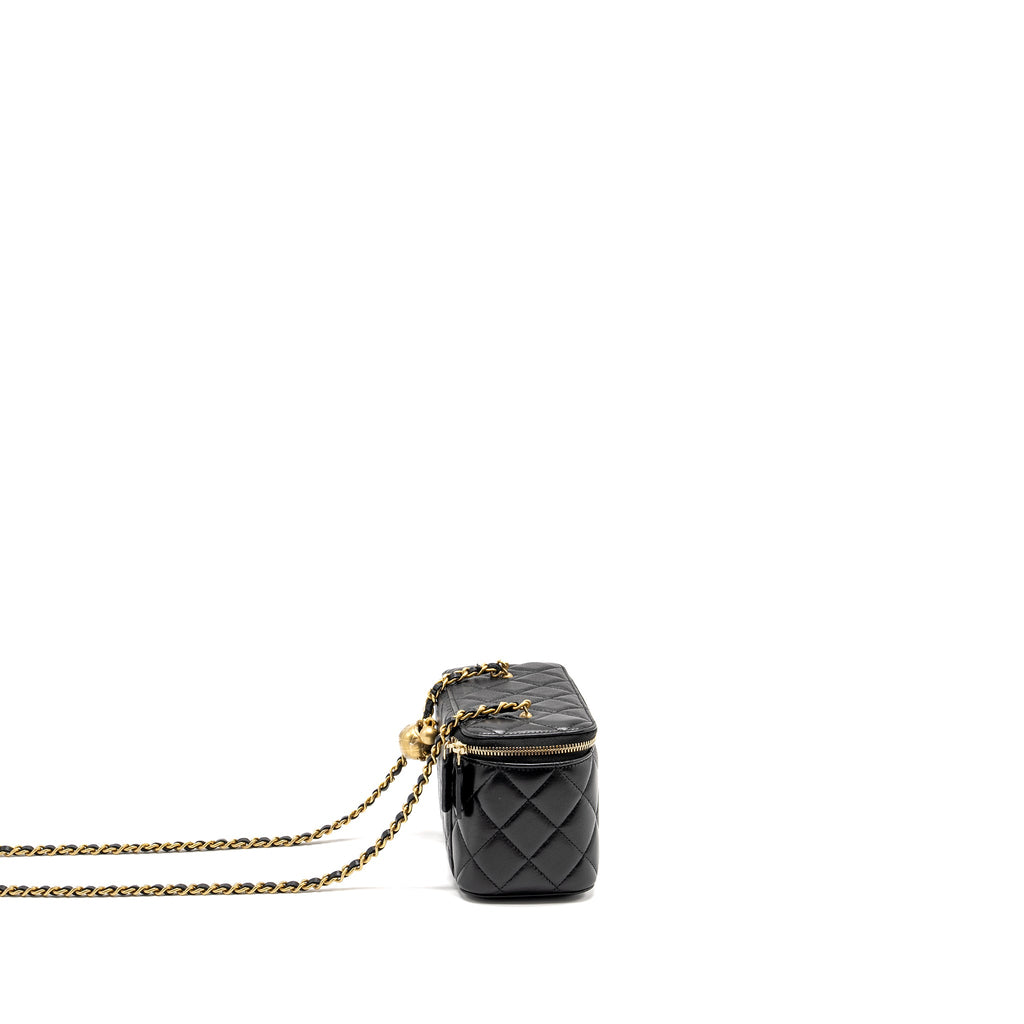 CHANEL PEARL CRUSH LONG VANITY CASE LAMBSKIN BLACK GHW (MICROCHIP)