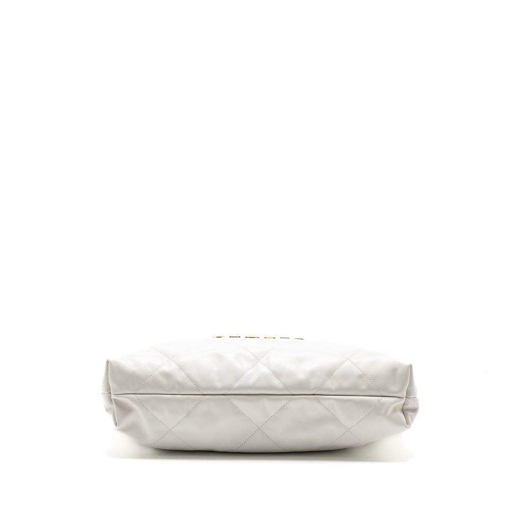 CHANEL MEDIUM 22 BAG GOLD LETTER SHINY CALFSKIN WHITE GHW (MICROCHIP)