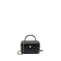 CHANEL TOP HANDLE LONG VANITY CASE WITH CHAIN LAMBSKIN BLACK LGHW (MICROCHIP)