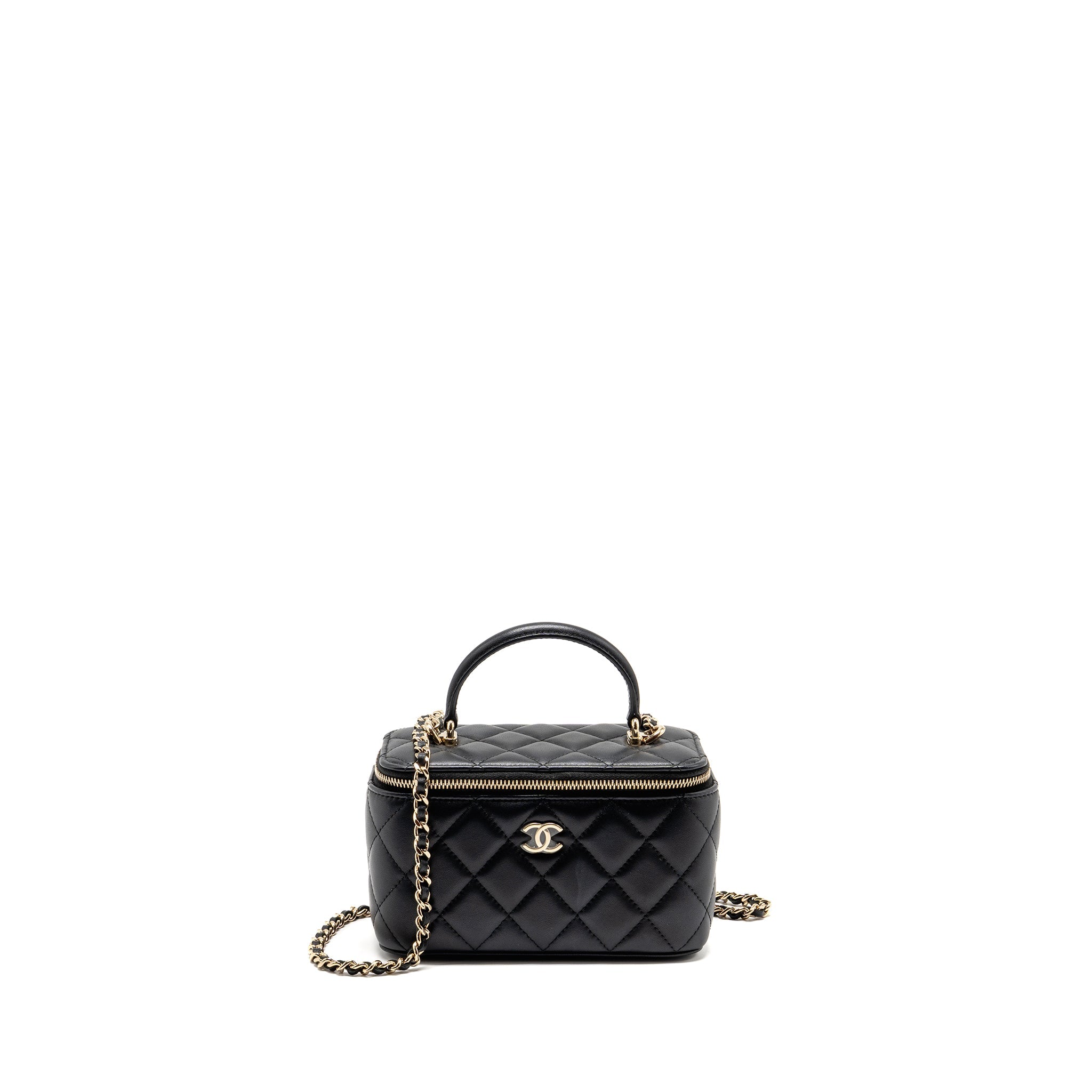 CHANEL TOP HANDLE LONG VANITY CASE WITH CHAIN LAMBSKIN BLACK LGHW (MICROCHIP)