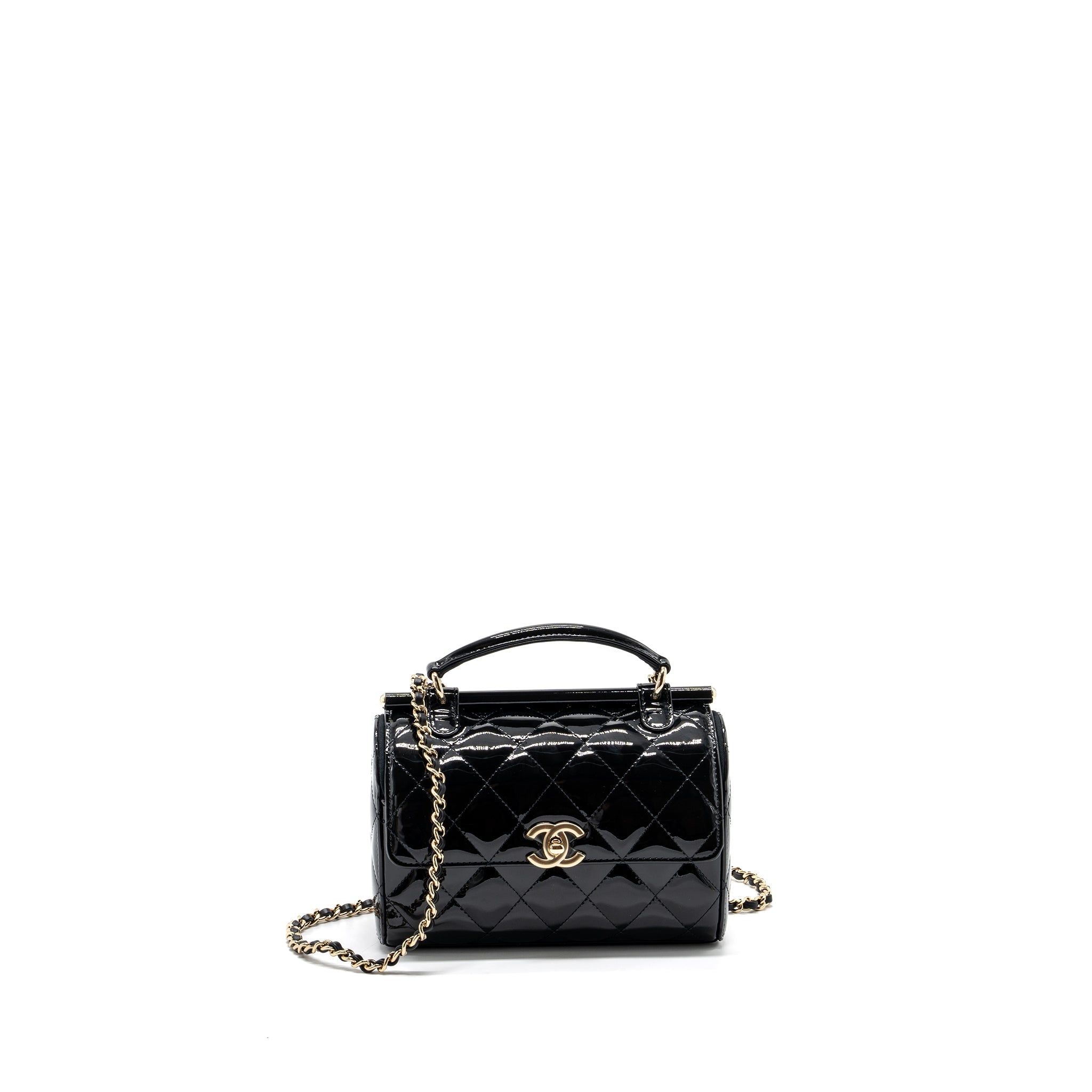CHANEL SMALL TRENDY CC DUAL FLAP BAG PATENT BLACK LGHW (MICROCHIP)