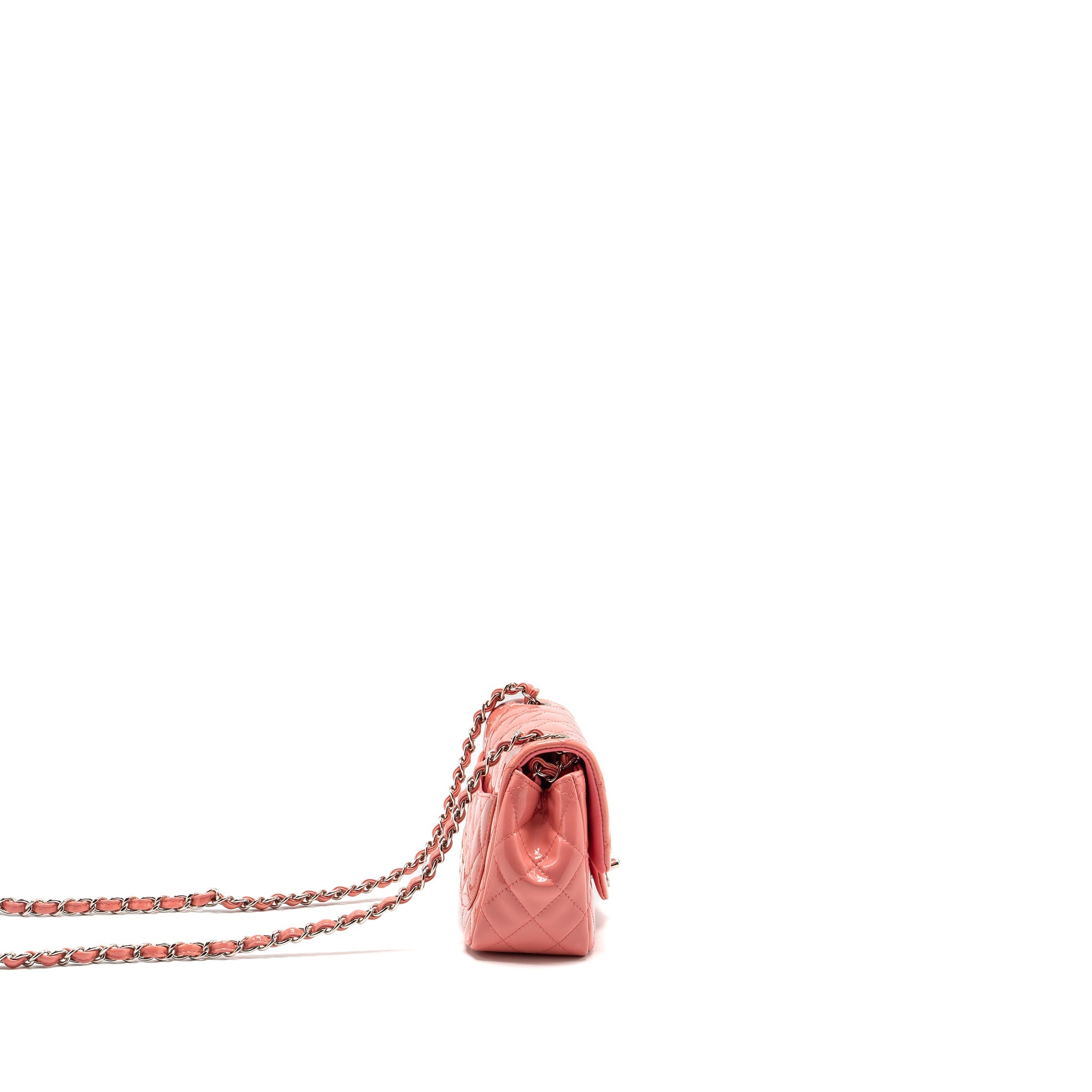 CHANEL MINI SQUARE FLAP BAG PATENT PINK SHW