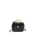 CHANEL LOGO DETAILED HANDLE MINI PICK ME UP VANITY CASE CAVIAR BLACK GHW (MICROCHIP)