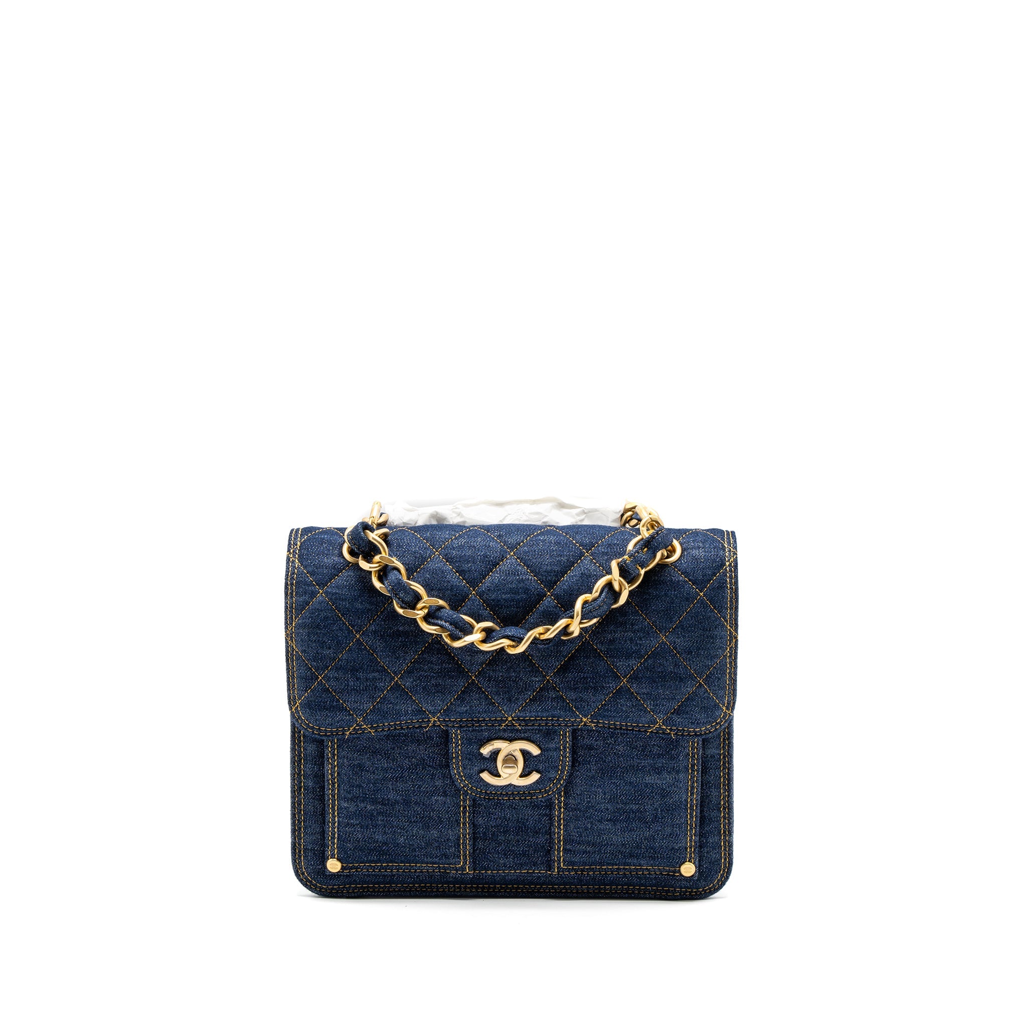 CHANEL 23S FLAP BACKPACK DENIM BLUE BRUSHED GHW (MICROCHIP)